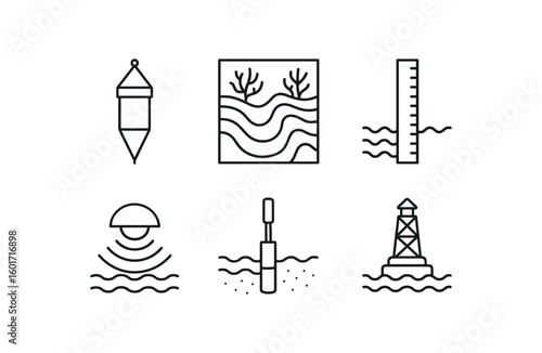 straight perfect stroke icon mono icons style isolated plankton sampler reef topography map tide gau sonar scanner sediment corer navigation beacon
