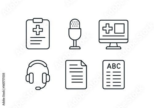 straight perfect stroke icon mono icons style isolated medical scribe tablet medical scribe dictation mic medical scribe EMR interface medical scribe headset medical scribe transcript