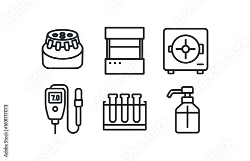 straight perfect stroke icon mono icons style isolated laboratory centrifu rotor laboratory fume hood sash laboratory autoclave chamber laboratory pH meter probe laboratory glassware rack