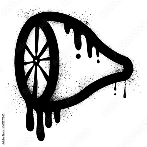 Half lemon graffiti with black spray paint splashes