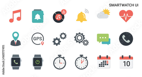 Smartwatch UI Icon Set Modern Flat Design for App Development