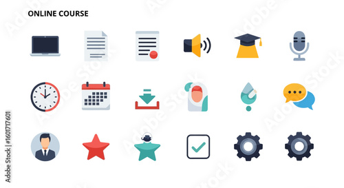 Online Course Icons Set Digital Education and Learning Symbols Vector Illustration