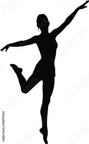 Graceful Female Dancer Silhouette in Ballet Pose, Elegant Black Vector for Dance, Fitness, and Artistic Projects