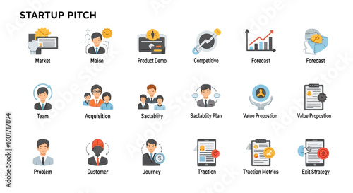 Startup Pitch Presentation Market, Vision, Product Demo, and Key Business Concepts