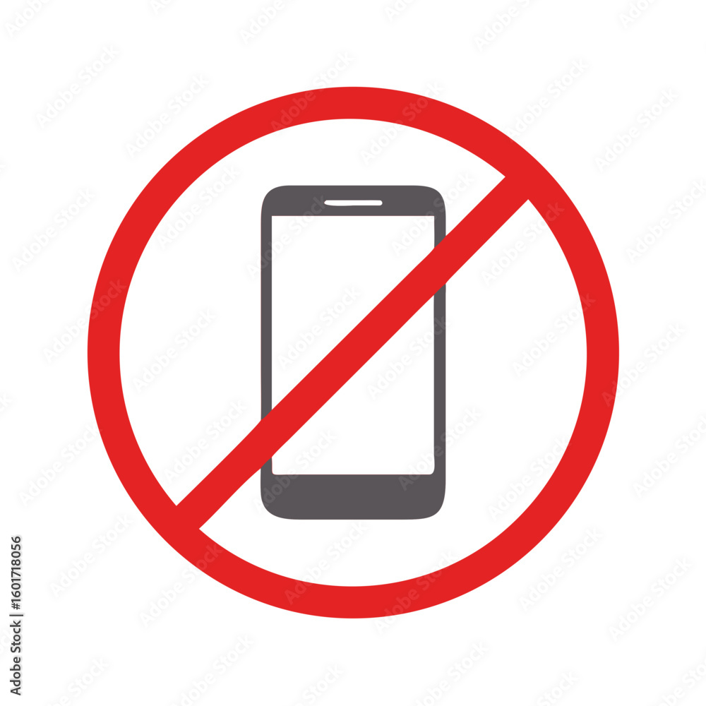 No cell phone sign. Prohibited smartphone. Round red warning symbol for forbidden mobile device usage vector icon illustration No cell phone sign. Prohibited smartphone. Round red warning symbol for forbidden mobile device usage vector icon illustration