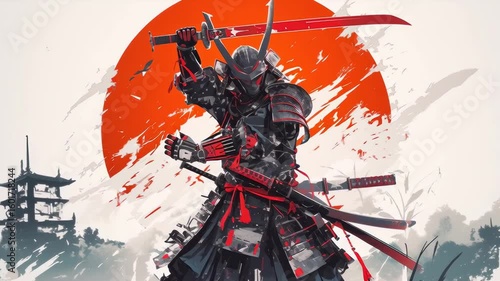 Animated Cool Samurai with Rising Sun/昇る太陽のクールなサムライアニメーション11