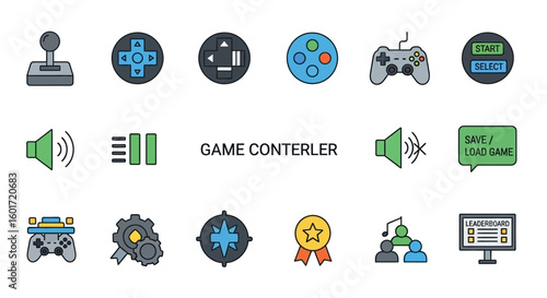 Collection of Colorful Game Controller Icons and Graphic Elements