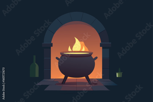 Creepy hallway with glowing portraits and haunted vibes vector illustration