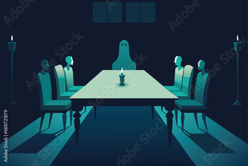 Witch spellbook glowing on table with magical items vector illustration
