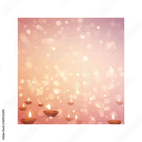 Diwali Festival Glowing Clay Diyas with Bokeh Background Indian Festival of Lights