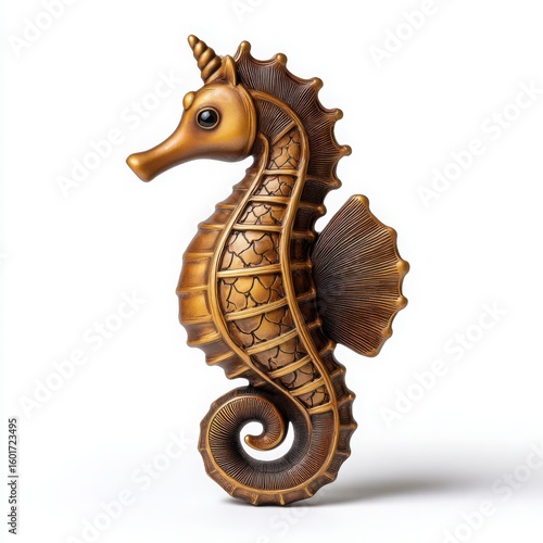 Golden seahorse sculpture with unicorn horn bronze