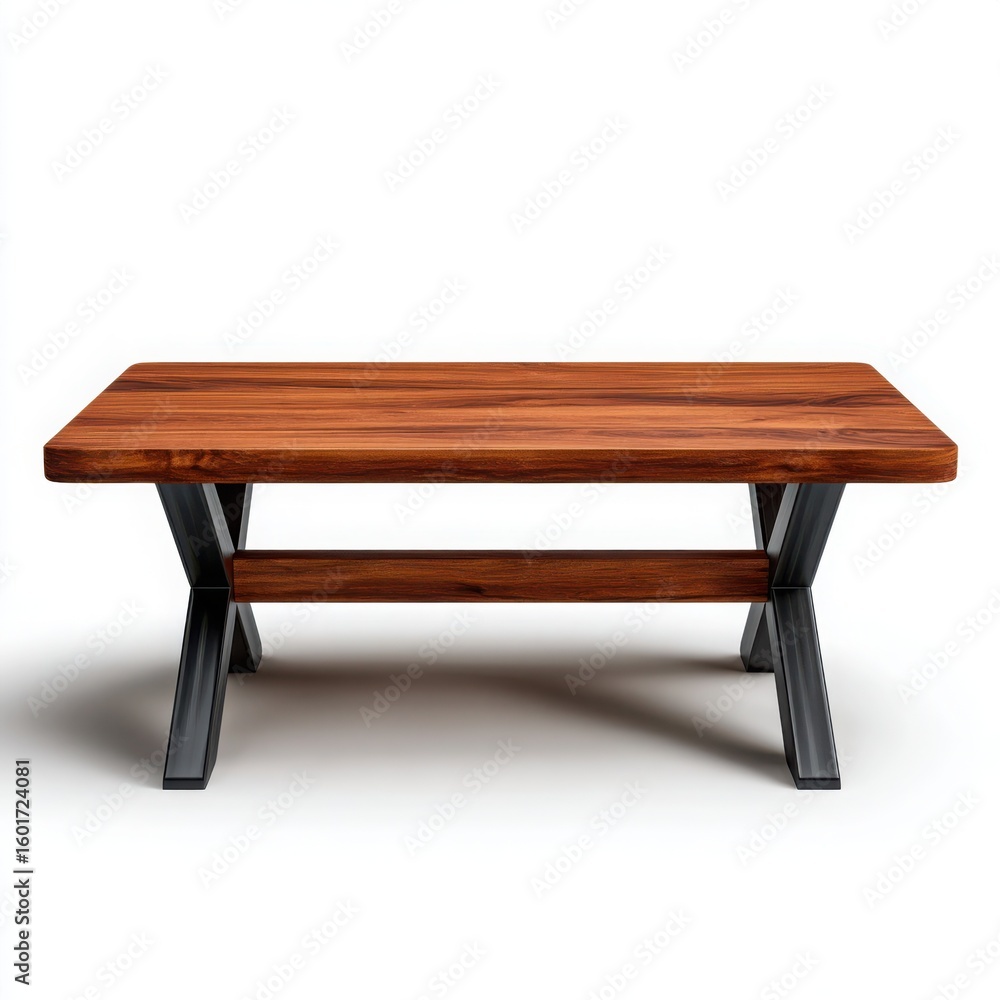 Rectangular wooden table with dark metal legs wood grain Rectangular wooden table with dark metal legs wood grain
