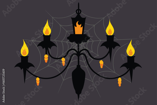 a creepy chandelier with cobwebs and glowing candl (2).eps