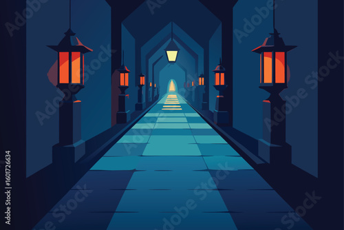 a spooky hallway with flickering lanterns  suitabl (1).eps