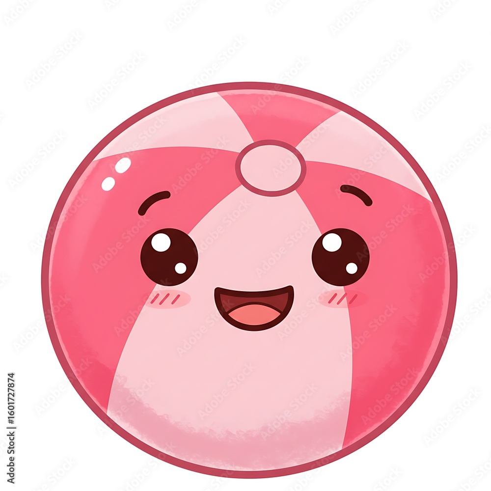 Fototapeta premium Cute pink beach ball cartoon character face