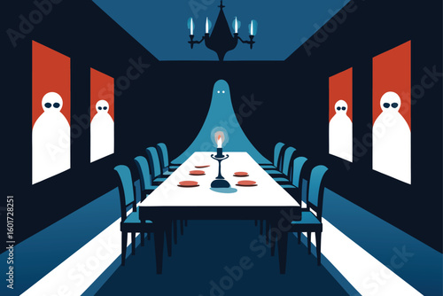 a spooky dining room with a ghostly banquet  perfe.eps