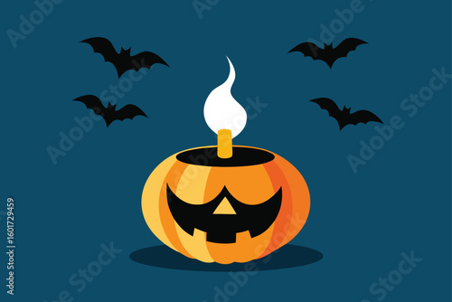 corner jack o lantern with candlelight vector illustration