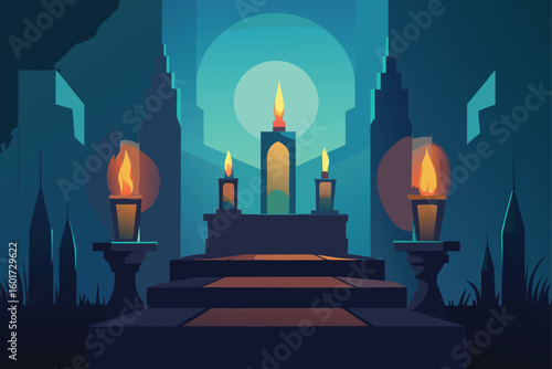 a glowing pumpkin candle on a porch vector illustration