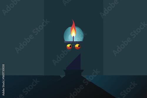 a glowing pumpkin shaped candle on a windowsill vector illustration