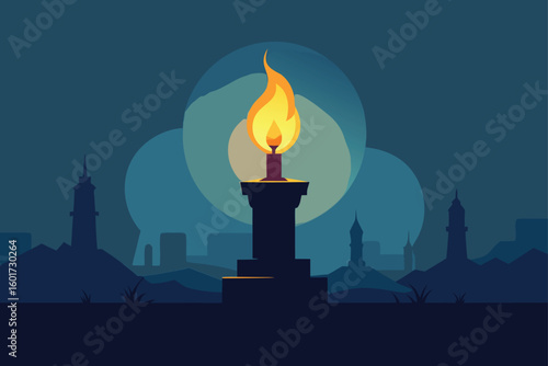 pumpkin candle glowing on spooky porch vector illustration