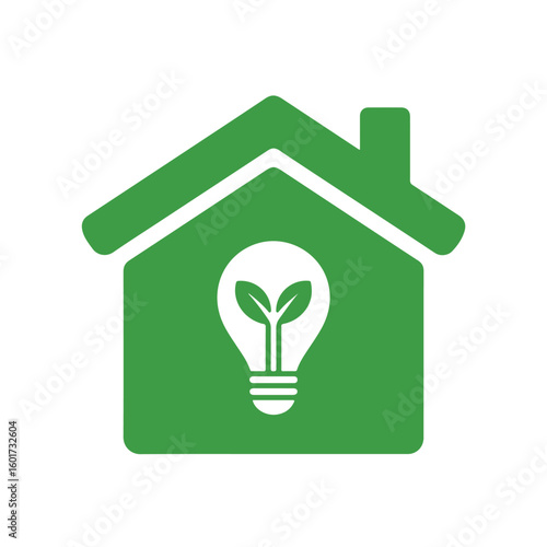 Green house with lightbulb and leaves icon home