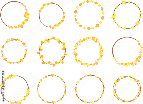 Abstract Yellow and orange color flower wreath ornament illustration for decoration on summer, Autumn , wedding and romance concept.