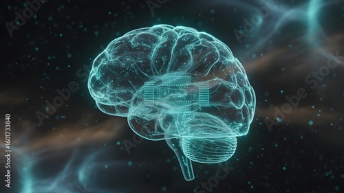 Explore artificial intelligence with a glowing brain showing technology and future innovation