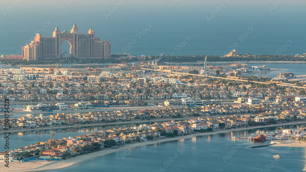 Obraz premium Aerial view of Palm Jumeirah Island timelapse.