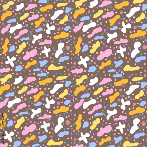 Seamless Abstract Colorful Blob Pattern on Brown Background