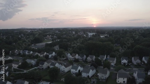 Sunset in a suburban neighborhood