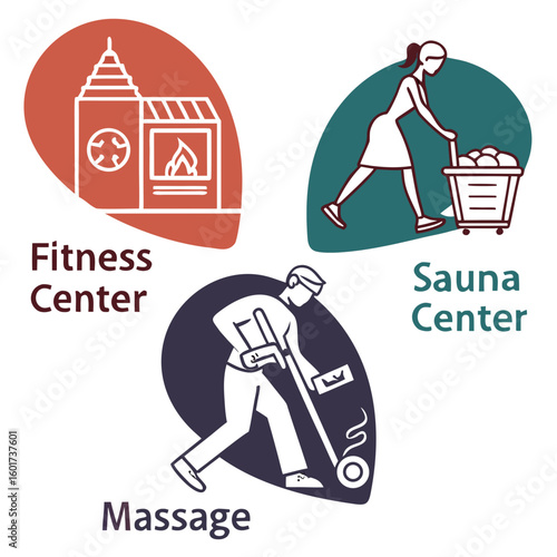 Fitness sauna massage wellness resort icons fitness center sauna center