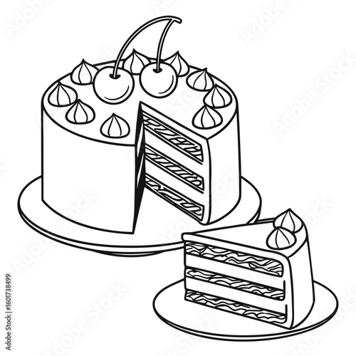 Layered cake with cherries and whipped cream frosting dessert celebration