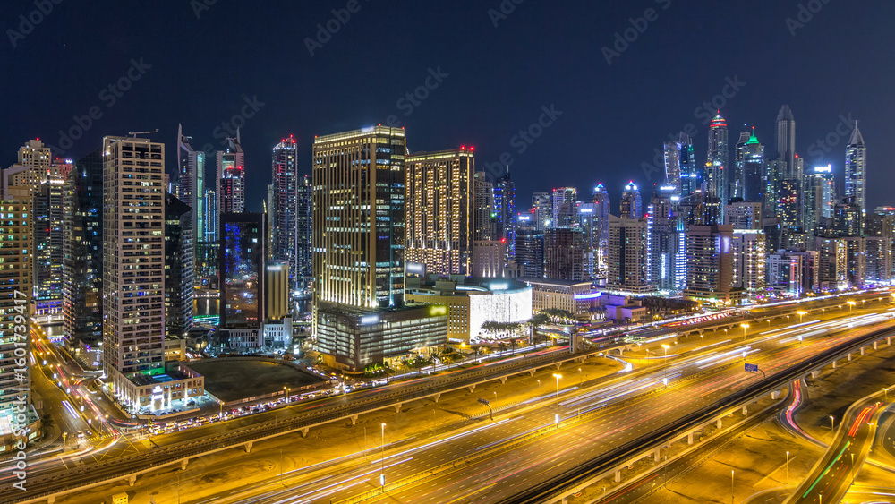 Fantastic rooftop skyline of Dubai marina timelapse. Fantastic rooftop skyline of Dubai marina timelapse.