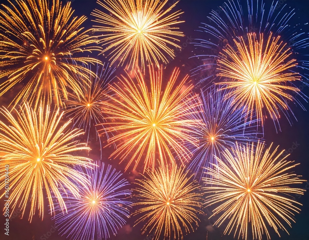 Fototapeta premium From below shot of wonderful vivid fireworks exploding on background of black night sky