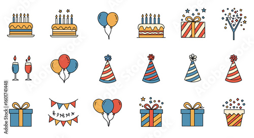 Colorful Birthday Party Elements Collection