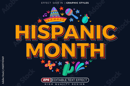 Editable 3d seasonal text effect hispanic month with decorative element for euphoria party