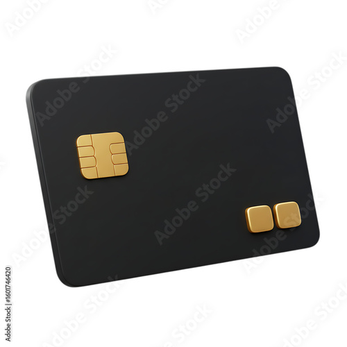 Black Credit Card with Gold Details on Transparent Background