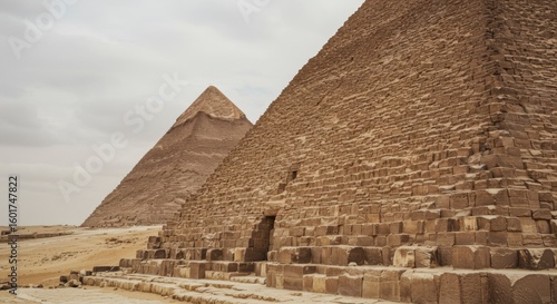 Ancient pyramids in Egypt, showcasing the layered stonework and vastness of the structures