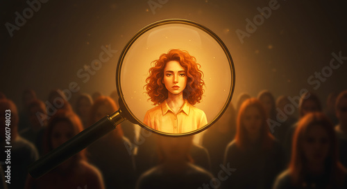 Wallpaper Mural Human resources concept of finding the perfect candidate. A magnifying glass zooms in on a unique individual in a large crowd. Torontodigital.ca