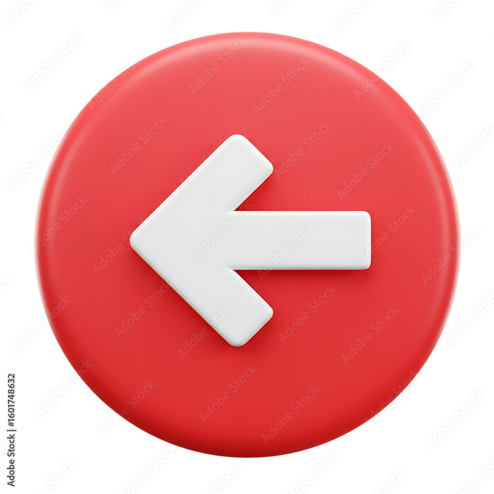 Red Circle with White Arrow Pointing Left on Transparent Background Red Circle with White Arrow Pointing Left on Transparent Background