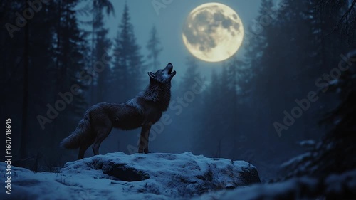 Wallpaper Mural Majestic Wolf Under Full Moon in Snowy Landscape Winter Wildlife Beauty Torontodigital.ca