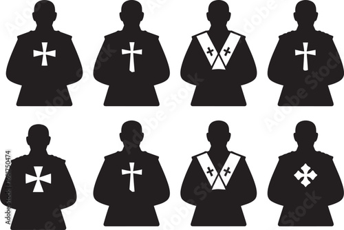 Clerical Figure Silhouettes Collection of Religious Leaders in Robes on Transparent Background