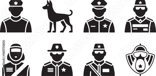 Collection of Military and Law Enforcement Silhouettes on a Checkered Transparent Backdrop
