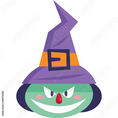 Flat Halloween Witch Icon Illustration