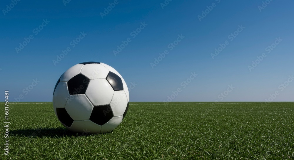 Fototapeta premium Soccer ball on a field under a clear sky