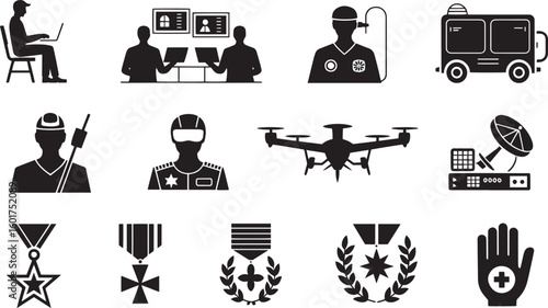 Emergency Response Team Silhouette Icons Set on Transparent Background for Professional Use