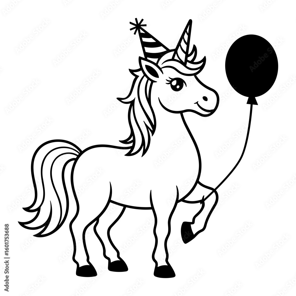 Fototapeta premium Unicorn with Balloon Silhouette