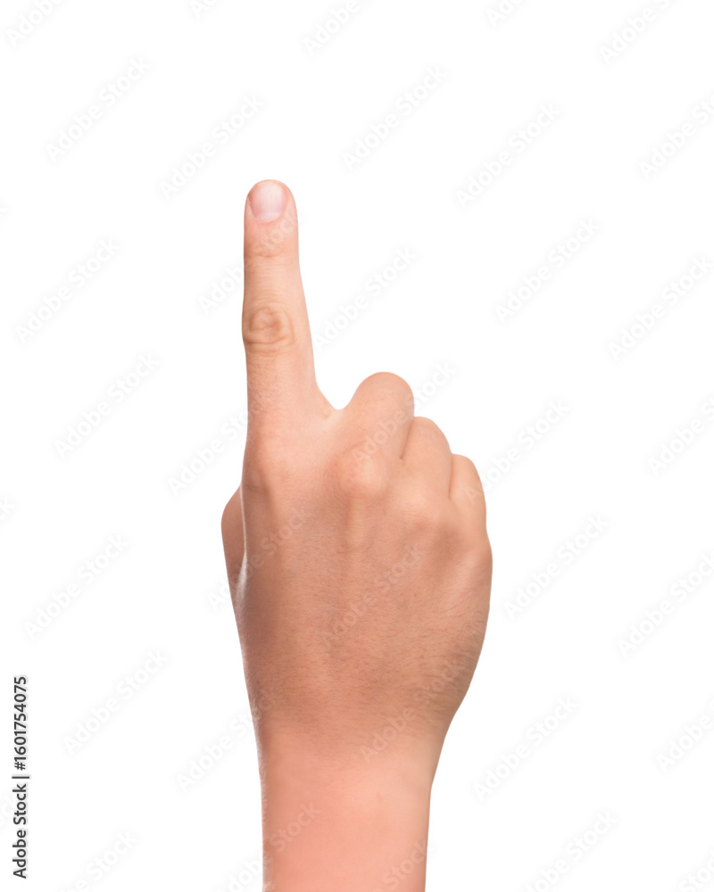 Hand pointing up with index finger, Ideal for concepts of touch, selection, and pressing. Right hand, close up view, showing gesture Hand pointing up with index finger, Ideal for concepts of touch, selection, and pressing. Right hand, close up view, showing gesture
