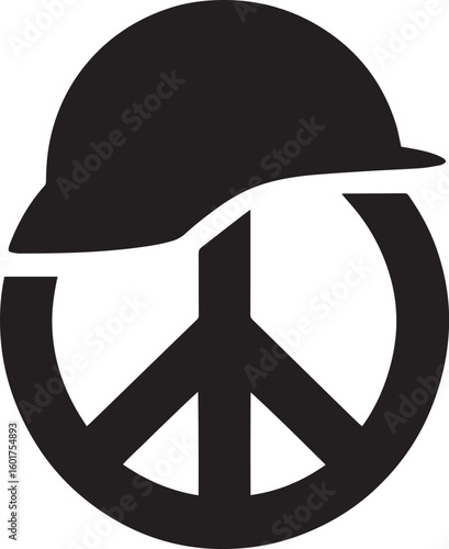 Peace Symbol Overlayed on Military Helmet Silhouette on a Transparent Background Vector