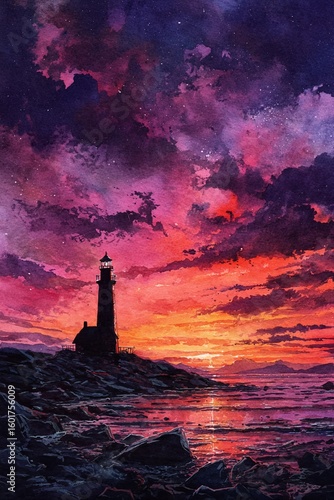 Wallpaper Mural Majestic Lighthouse at Sunset A Breathtaking Coastal Scene on a Rocky Shore Torontodigital.ca